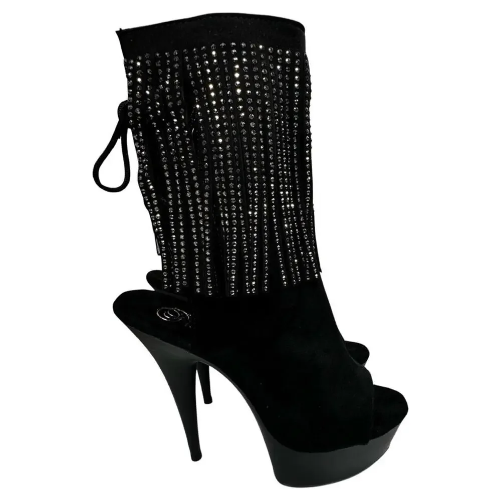 Pleaser Womens Ankle Boots DELIGHT- 1018RSF BIk Faux Suede/Blk Matte SZ 10